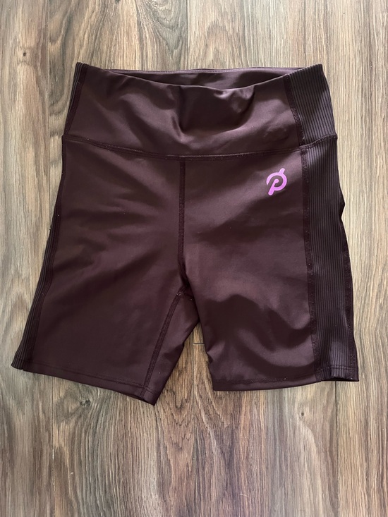 Peloton Pants - Peloton Women's High-Waist Bike Shorts - Burgundy with Pink Logo